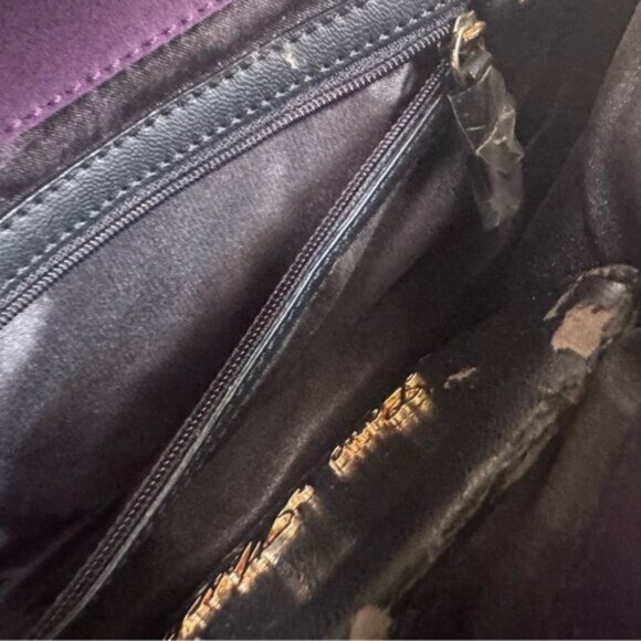 Love Moschino Satin Chain Strap Clothespin Turn Lock Shoulder Bag Purple Gold - Picture 11 of 16